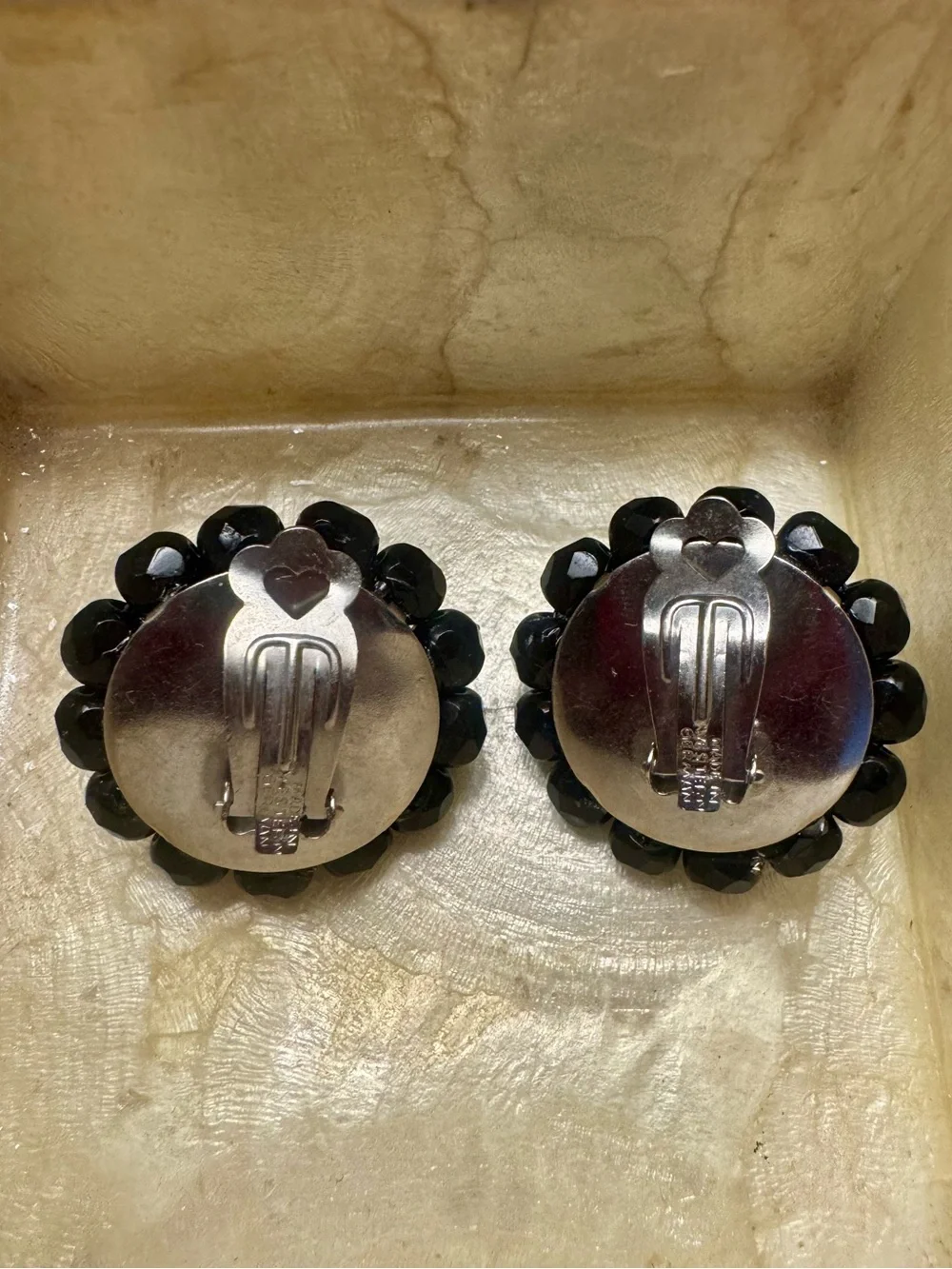 Antique Black Faceted Cluster Clip-On Earrings - Women Jewelry